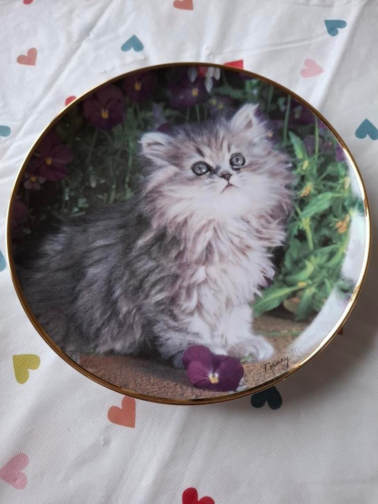 Franklin Mint Purrfection! Sierbordje met Katje, Ophalen of Verzenden, Zo goed als nieuw, Porselein, Bord of Schaal