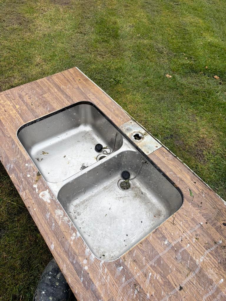 RVS Dubbele spoelbak met stop, Ophalen of Verzenden, Zo goed als nieuw, 25 tot 50 cm, Minder dan 100 cm