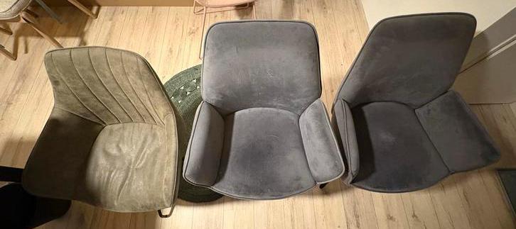 3 Eetkamerstoelen:WOOOD Amber &MOOS Vince Cowboy Olive black, Huis en Inrichting, Stoelen, Gebruikt, Overige kleuren, Drie, Ophalen of Verzenden