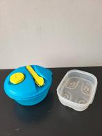 Tupperware lunchbox met bestek en sausbakje, Huis en Inrichting, Ophalen of Verzenden, Zo goed als nieuw, Blauw, Bak of Kom