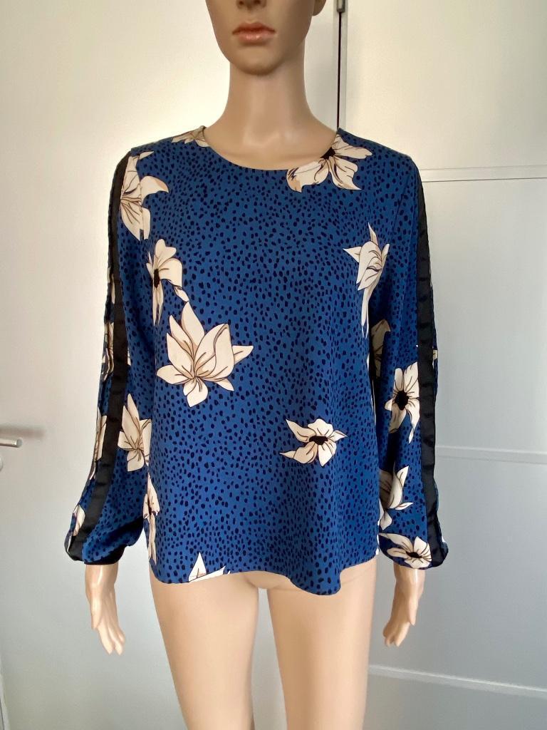 J92 Only maat 36=S blouse top blauw/beige/wit/zwart, Only, Blauw, Ophalen of Verzenden, Zo goed als nieuw