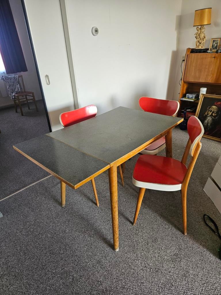 Vintage Formica eettafel met 4 stoelen - Retro set, Antiek en Kunst, Ophalen of Verzenden