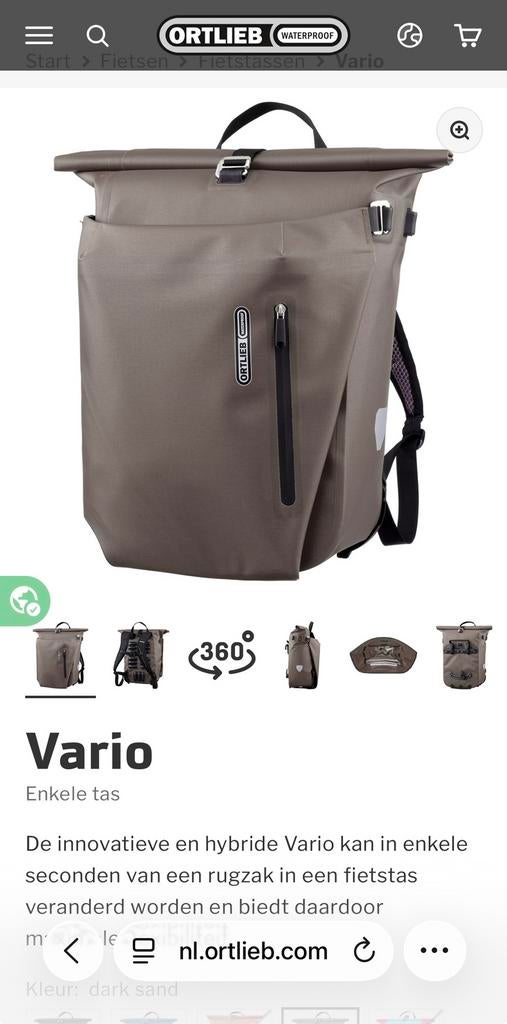 Ortlieb Vario fietstas/rugzak, Ophalen, 30 cm of meer, Beige, Zo goed als nieuw