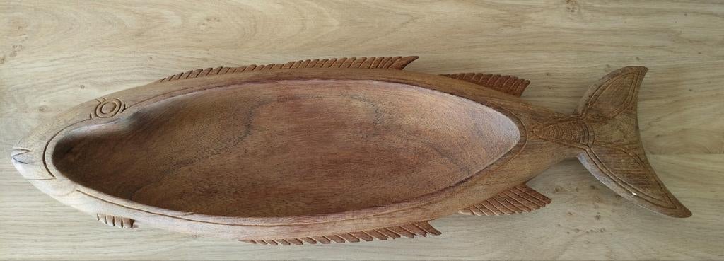 GROTE HOUTEN SCHAAL VIS*WANDDECORATIE, Schaal, Verzenden, Zo goed als nieuw, Overige vormen