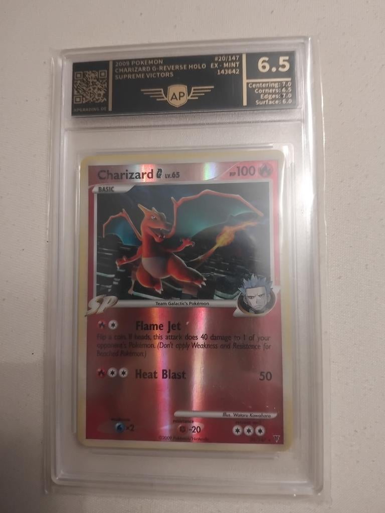 Charizard G Lv.65 Reverse Holo Supreme Victors AP Graded, Ophalen of Verzenden, Zo goed als nieuw, Losse kaart, Foil