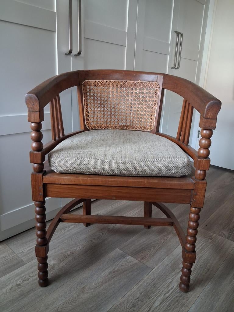 Antieke Edwardian Tub Chair met rieten rugleuning, Ophalen