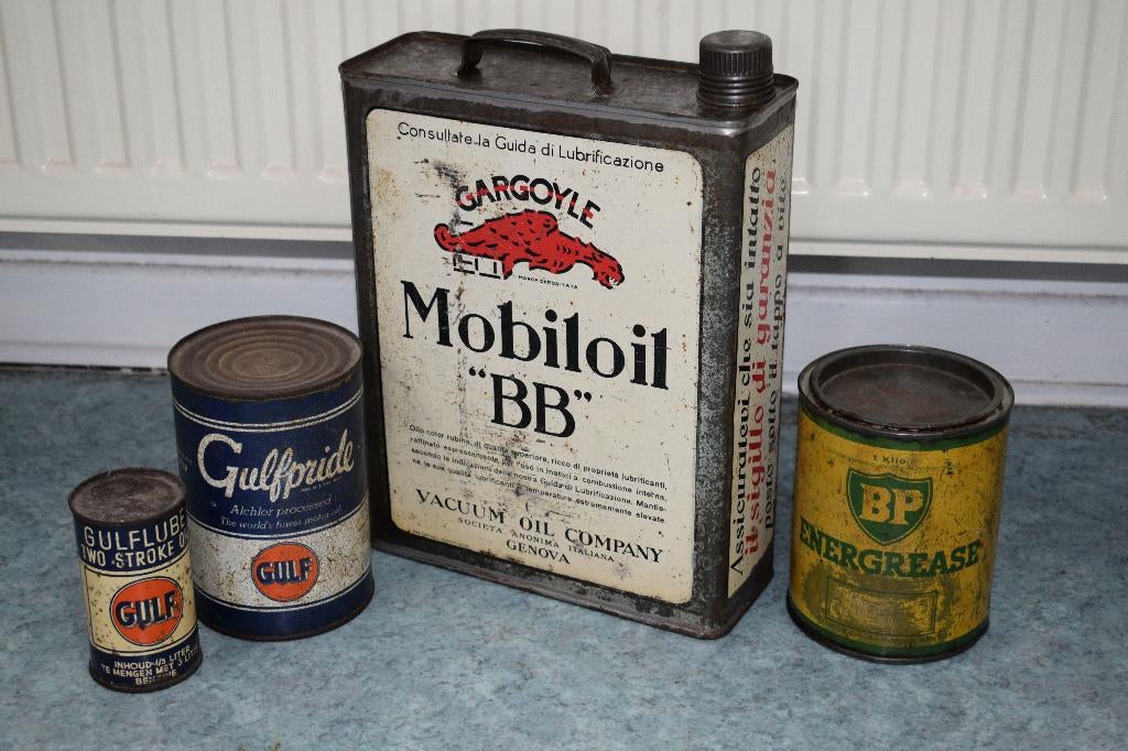 Verzameling van olie blikken, Verzamelen, Blikken, Ophalen of Verzenden, Gebruikt, Overige