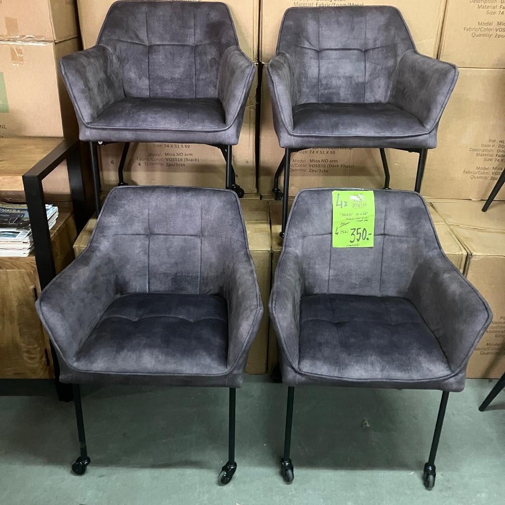 4 x nieuwe armleuning stoelen met wielen speciale set prijs, Huis en Inrichting, Stoelen, Ophalen, Overige kleuren, Nieuw, Vier