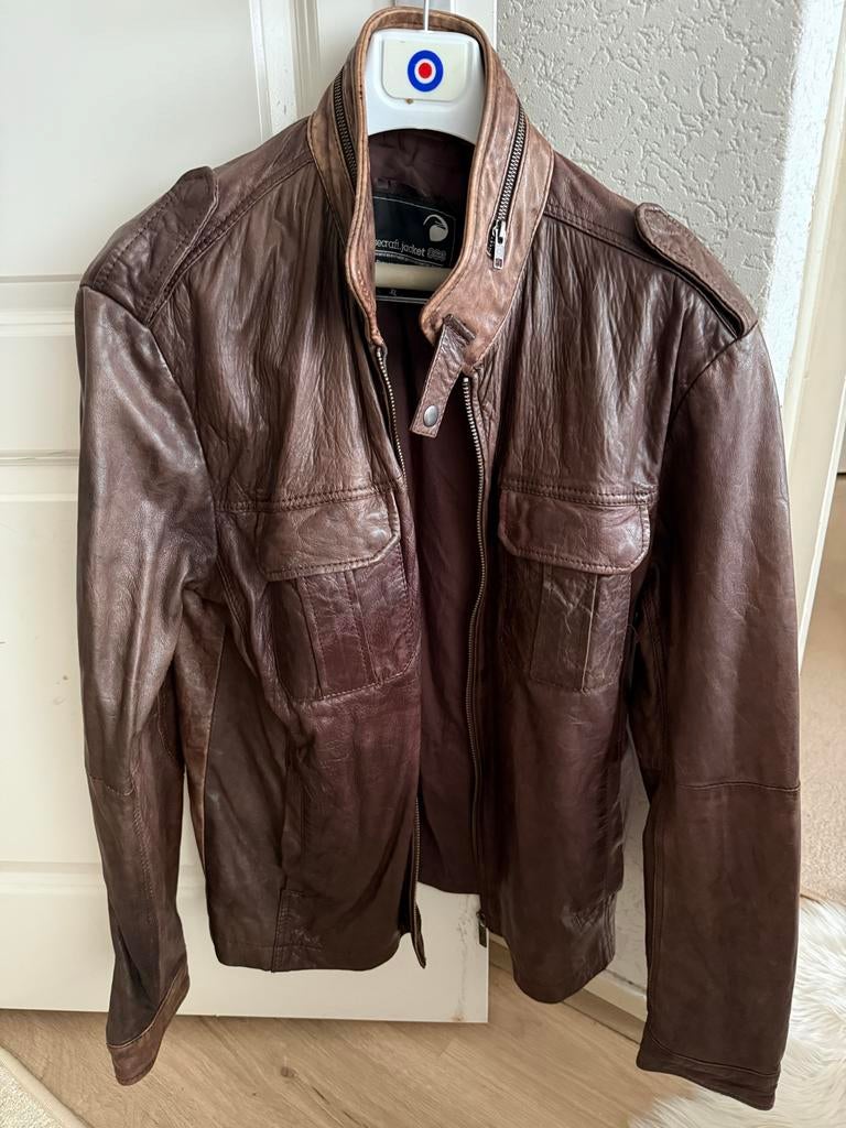 Bruine leren jas van Aircraft Jacket, Ophalen of Verzenden, Gedragen, Maat 42/44 (L), Bruin