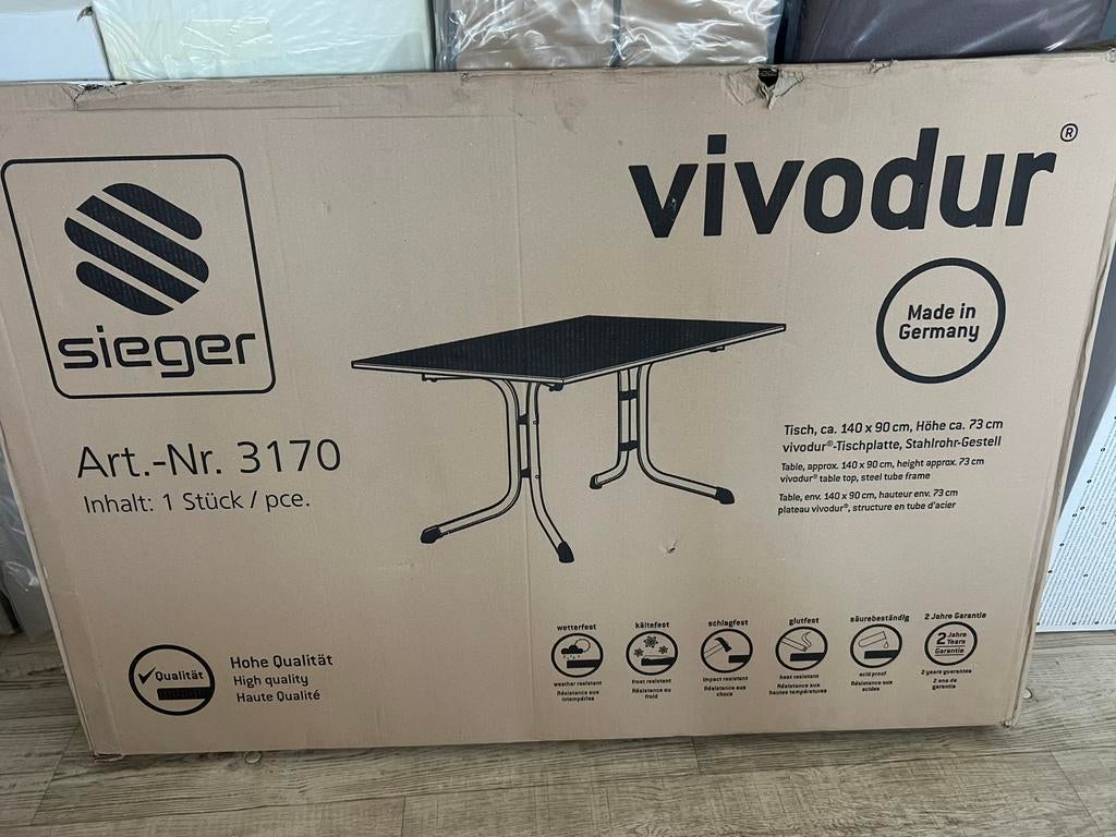 Buitentafel Sieger Vivodur 140x90 – Sterk, Weerbestendig, Ophalen of Verzenden, Nieuw