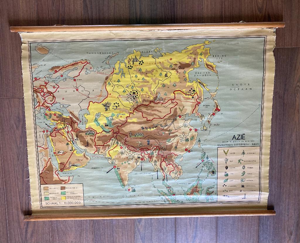 Oude schoolkaart (Azië), Antiek en Kunst, Ophalen, Aardrijkskunde