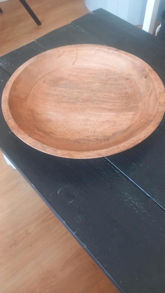 Decoratieve bamboe houten schaal, Huis en Inrichting, Woonaccessoires | Schalen en Manden, Gebruikt, Schaal, Rond, Hout, Ophalen