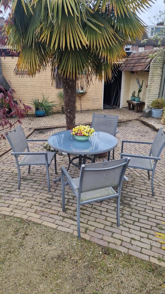 Tuinset met ronde tafel en 4 stoelen, Tuin en Terras, Tuinsets en Loungesets, Ophalen of Verzenden