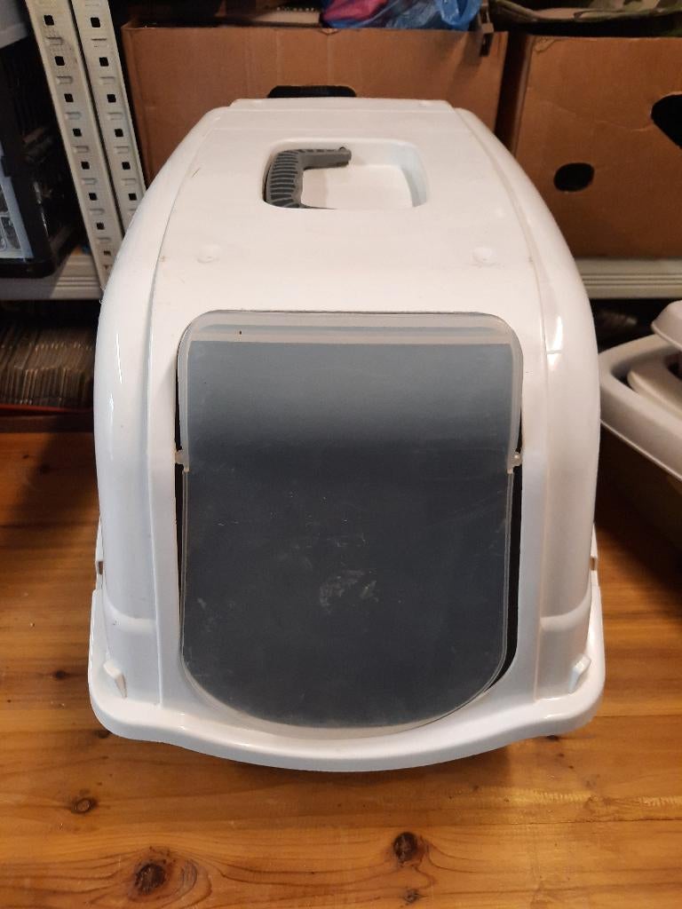 kattentoiletkattenbak / toilet met luikje – wit/grijs, Ophalen, Gebruikt, Gesloten