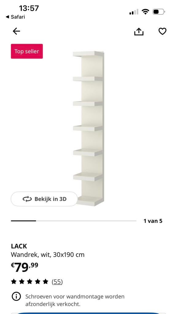 Ikea lack wandrek wit, Ophalen, 50 tot 100 cm, Zo goed als nieuw, Minder dan 100 cm