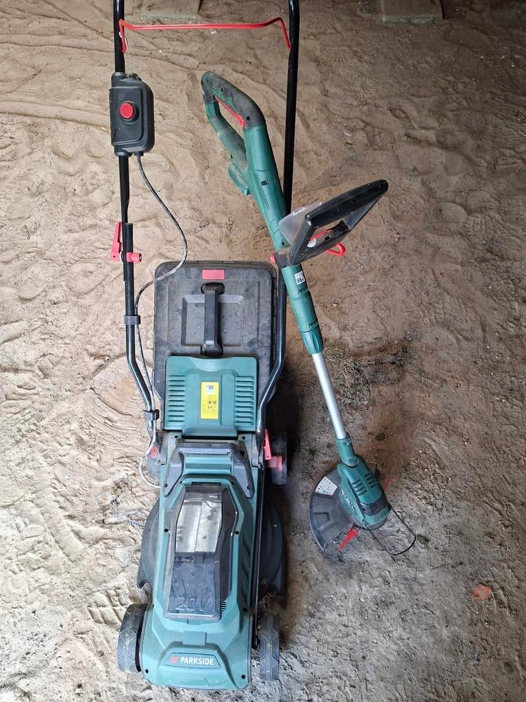 Accu grasmaaier + accu kantjemaaier 20V van parkside, Ophalen, Accu-grasmaaier, 30 t/m 39 cm, Opvangbak