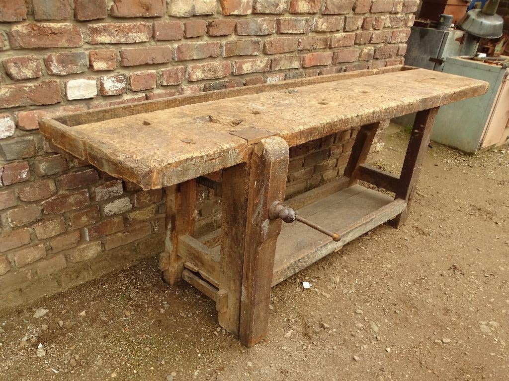 oude eikenhouten werkbank sitetabel werktafel, Ophalen
