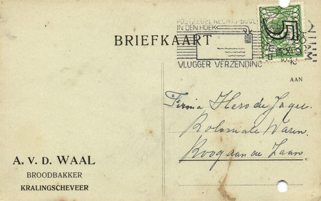 A. v.d. Waal, Kralingscheveer - 10.1940 - briefkaart, Ophalen of Verzenden, Briefkaart