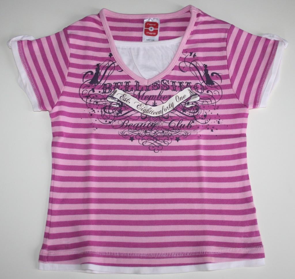 Roze-wit gestreept t-shirt., Kinderen en Baby's, Kinderkleding | Maat 122, Ophalen of Verzenden, Zo goed als nieuw, Meisje, Shirt of Longsleeve
