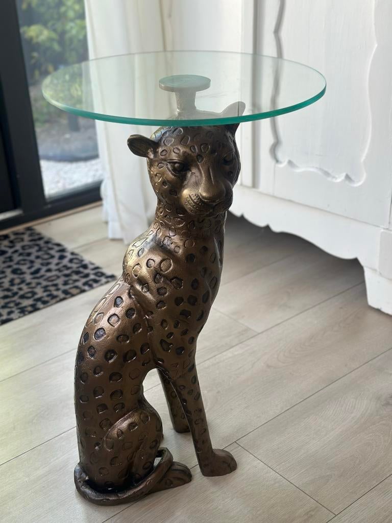 Bijzettafel Panter met Glazen Blad, Minder dan 55 cm, Gebruikt, Rond, Glas