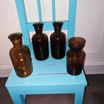 Apothekerspotten bruin glas met stolp vintage 4 stuks, Antiek en Kunst, Ophalen