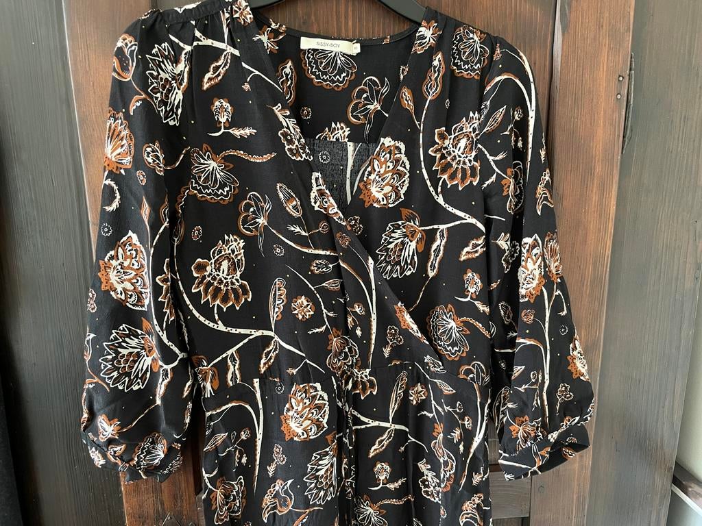 Zwarte jurk met bruin en wit van Sissy Boy maat XS/S, Zwart, Ophalen of Verzenden, Zo goed als nieuw, Maat 34 (XS) of kleiner