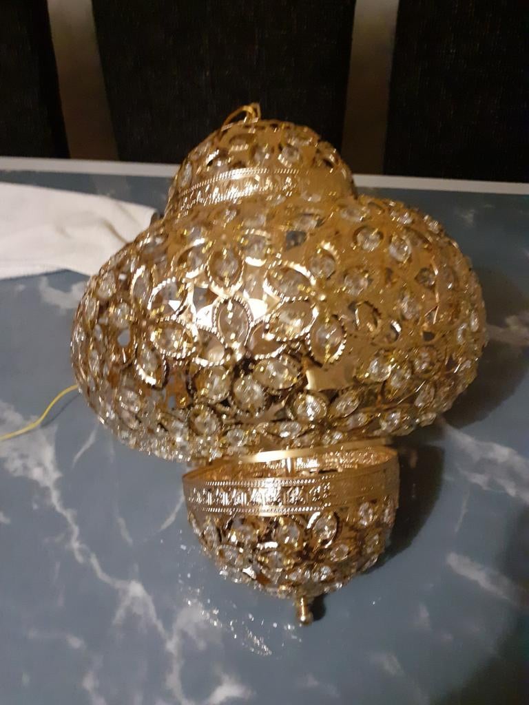 Gouden Marokkaanse Hanglamp met Kristallen, Ophalen, Zo goed als nieuw, Glas, Marokkaans, Oosters, Bohemian