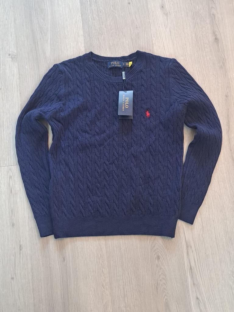 Ralph lauren knitted sweater navy blue met rood logo, Ophalen of Verzenden, Zo goed als nieuw, Blauw