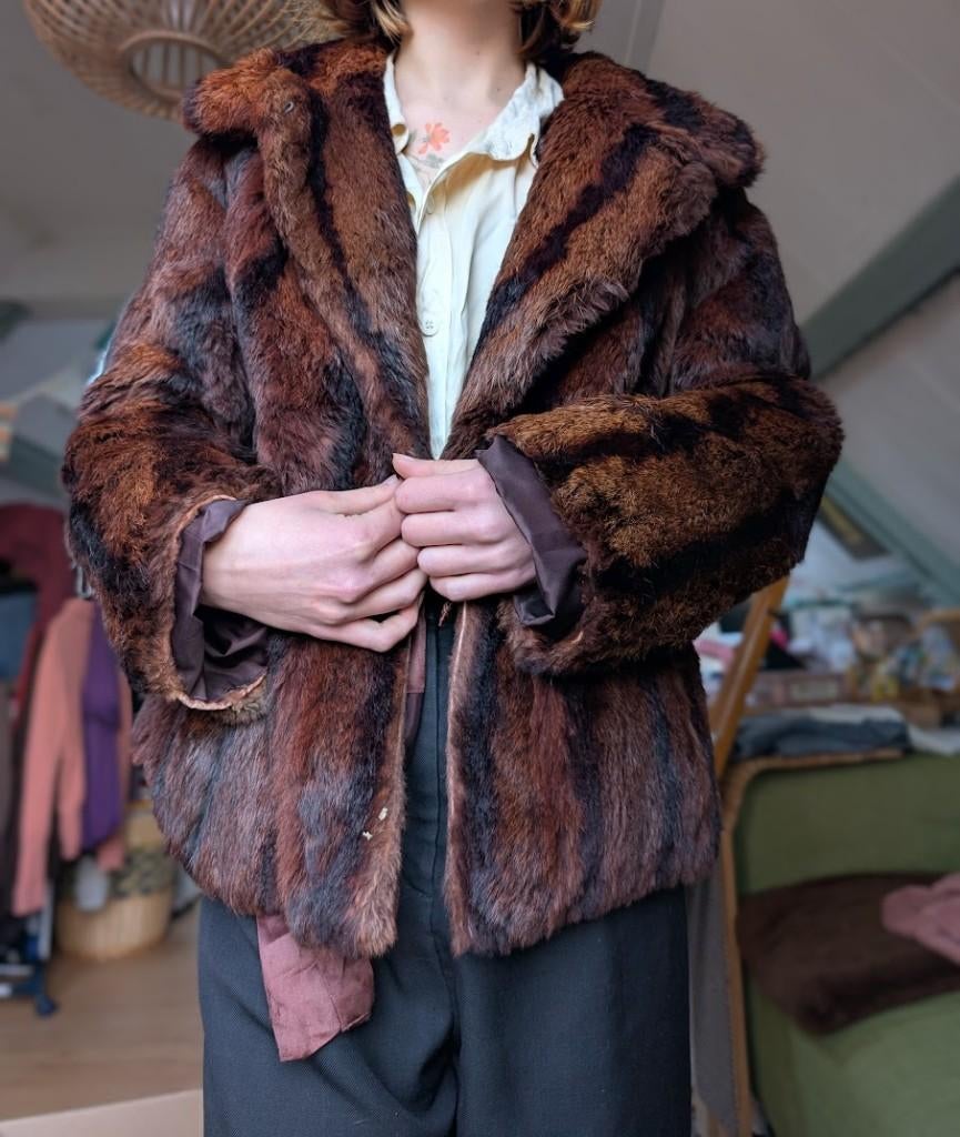 Bontjas, Bruin, Ophalen of Verzenden, Vintage, Maat 36 (S)
