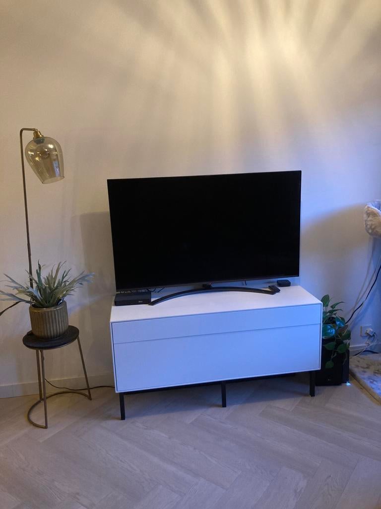 Tv-kast / televisiekast wit met grote la en klep 128x65x45, Ophalen, Gebruikt, 100 tot 150 cm, Minder dan 100 cm