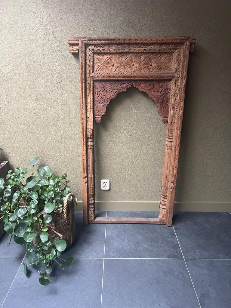 India wand poortdeur Indiase houtsnijwerk paneel deur 153 cm, Verburgt Vintage, Boho, Hout, Nieuw
