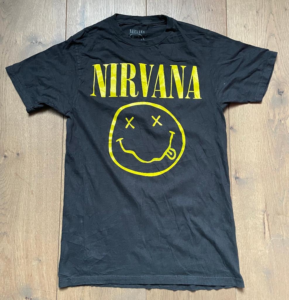 Vintage stijl Nirvana Smiley T-shirt - Zwart - Maat S A-047, Kleding | Heren, Vintage, Verzenden, Vintage, Zo goed als nieuw
