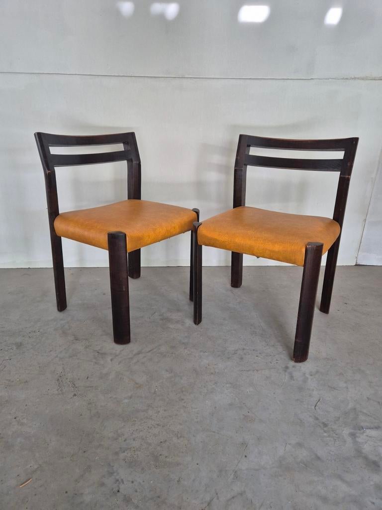 2 vintage eetkamerstoelen design hout., Ophalen, Gebruikt, Bruin, Onbekend