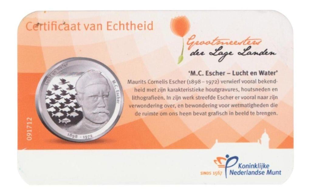 Nederland M.C. Escher-penning in kleur in coincard, Ophalen of Verzenden, Koningin Beatrix, Overige waardes, Losse munt