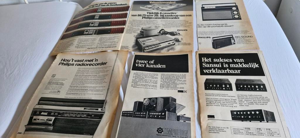 Vintage Philips, Sansui, Hitachi advertenties (jaren '70), Ophalen of Verzenden, Gelezen, Overige typen