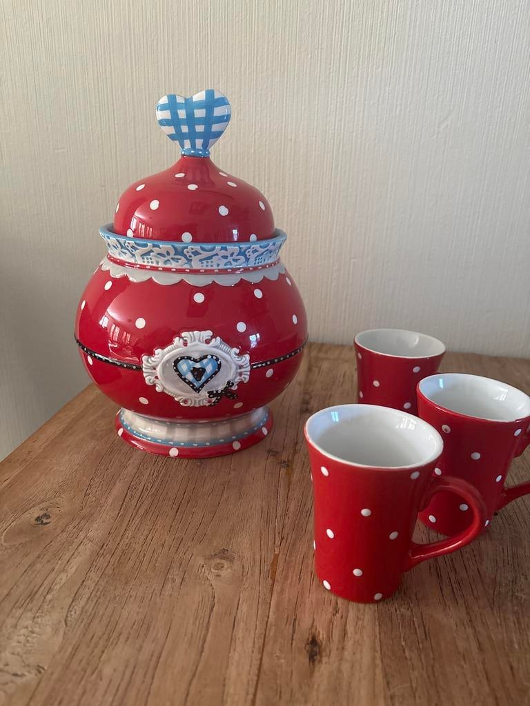 Studio Koekepeer koekjespot met 3 bijpassende mokken, Ophalen, Zo goed als nieuw