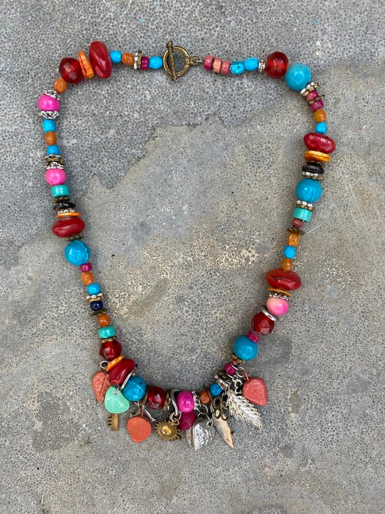 Kleurrijke Ibiza Boho Bohemien kralenketting, Gebruikt, Blauw, Ophalen of Verzenden, Overige materialen
