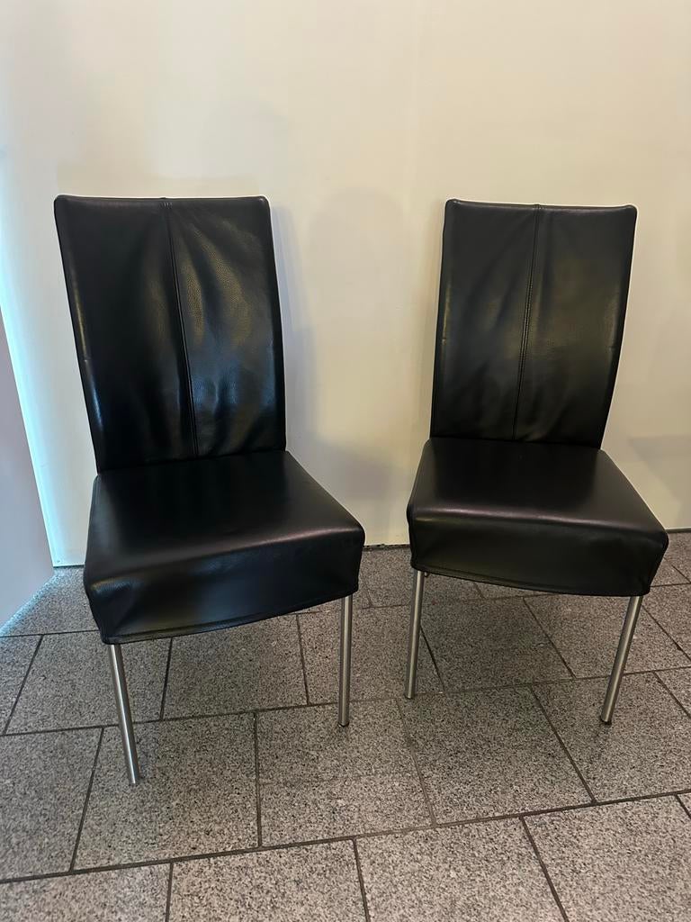 Zwarte leren eetkamerstoelen, Ophalen, Gebruikt, Twee, Zwart