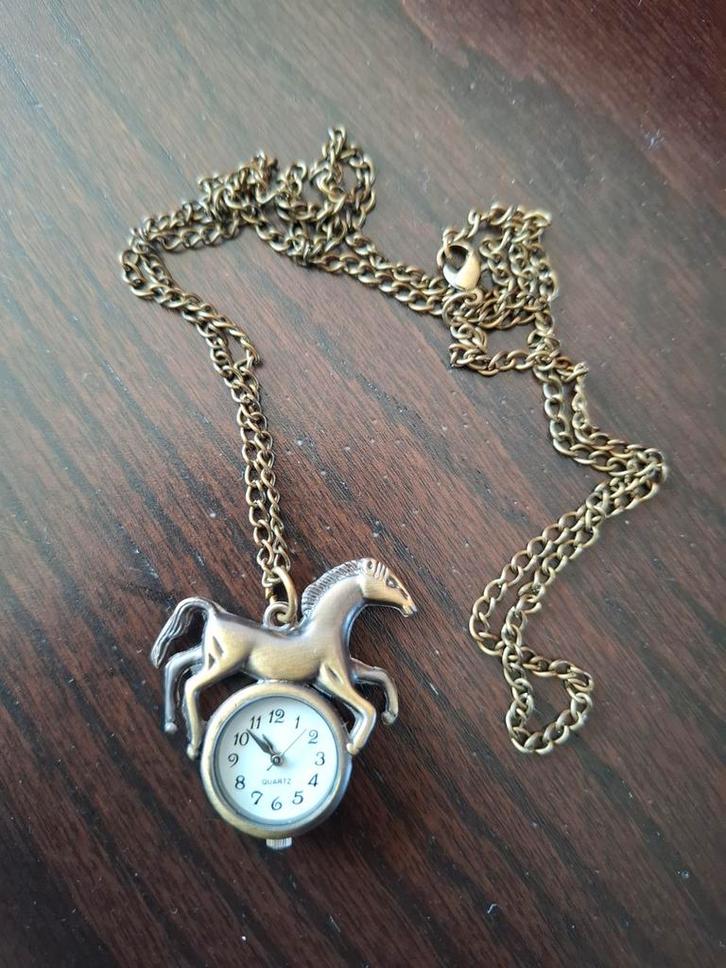 Zakhorloge met paard en ketting - brons, werking onbekend, Sieraden, Tassen en Uiterlijk, Horloges | Dames, Gebruikt, Overige merken