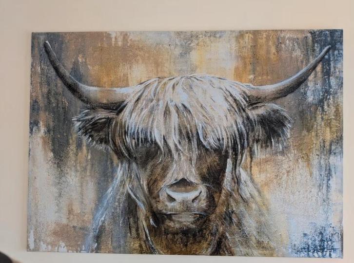 Highland Cow I schilderij 140x100 cm, Huis en Inrichting, Woonaccessoires | Wanddecoraties, Zo goed als nieuw, Ophalen