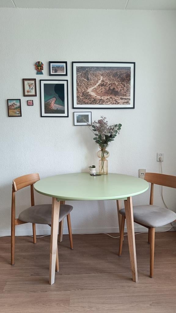 Ronde eettafel mintgroen, Huis en Inrichting, Tafels | Eettafels, Ophalen, Gebruikt, Rond, Vier personen