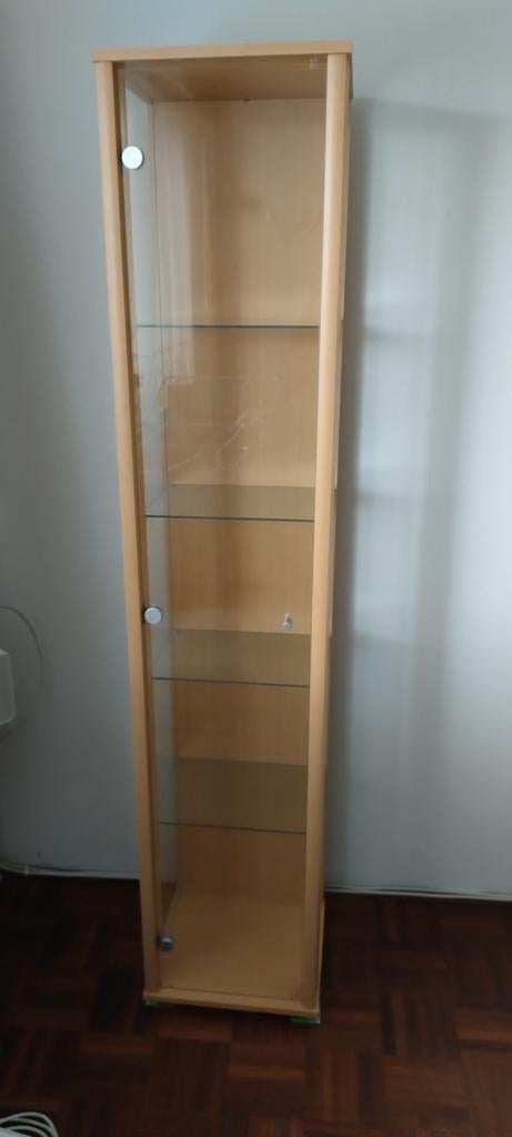 Glazen vitrinekast met houten frame, Huis en Inrichting, Kasten | Vitrinekasten, Ophalen, Minder dan 50 cm, Glas, Minder dan 25 cm