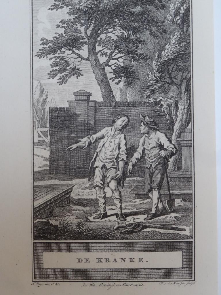 Gravure de kranke, de zieke bij een graf, 1772 vd Meer, Dagelijks leven, Verzenden, Gravure, Origineel