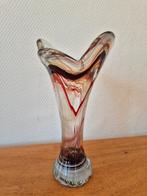 Murano Stijl Vaas rood/wit - 22 cm hoog - Vintage Glas, Ophalen of Verzenden