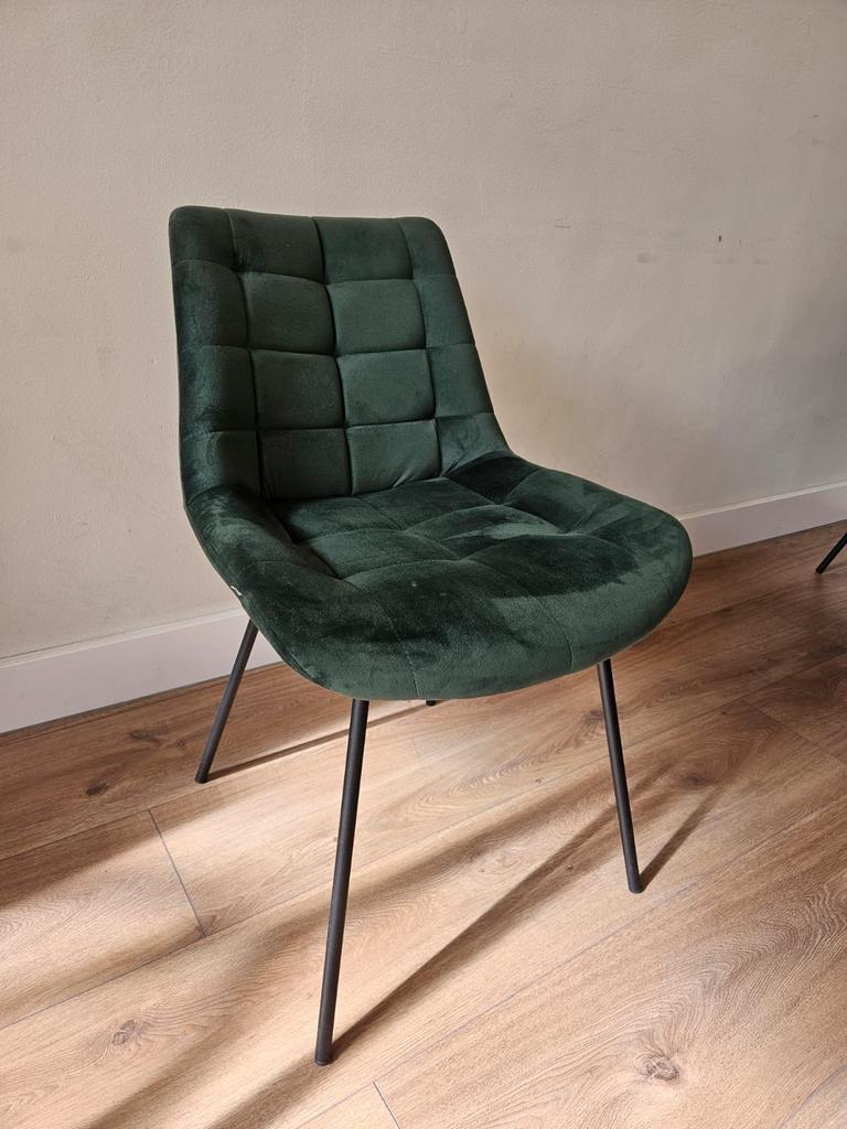 Mooie groene stoffen eetkamertafel stoelen., Huis en Inrichting, Stoelen, Ophalen, Zo goed als nieuw, Overige kleuren, Vier