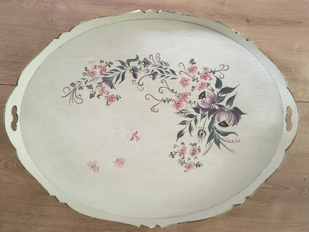 Prachtig vintage dienblad met bloemen, Huis en Inrichting, Woonaccessoires | Dienbladen, Ophalen of Verzenden, Hout