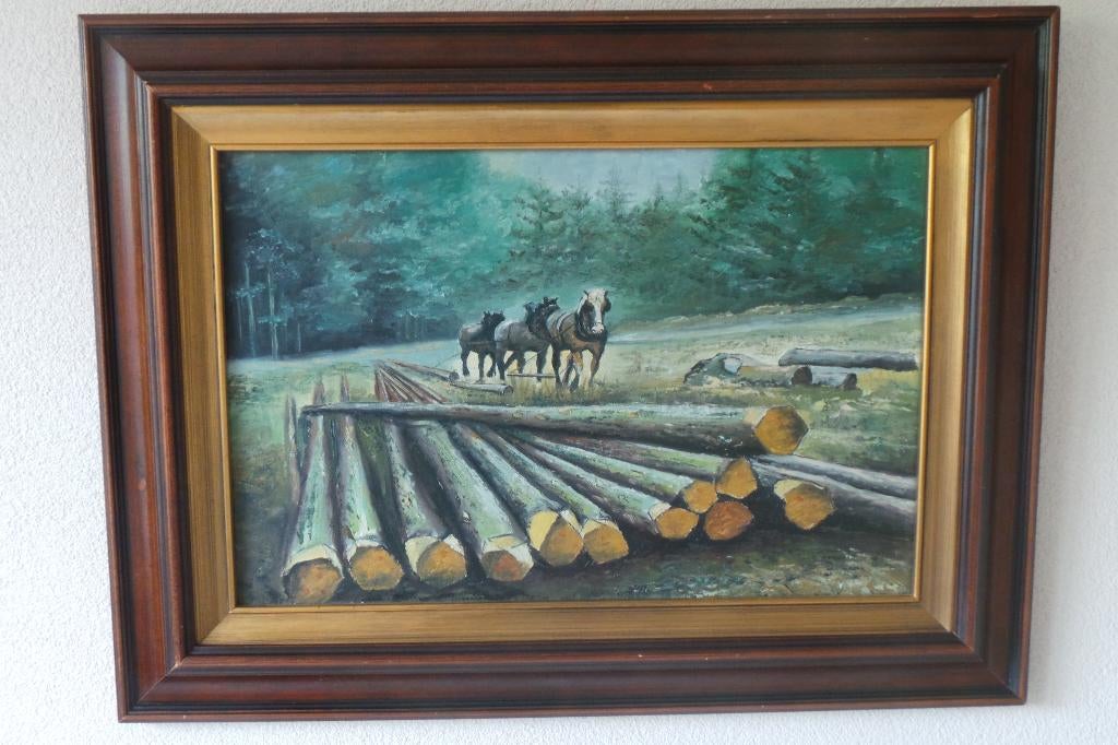 Te koop: Paarden aan het werk., Antiek en Kunst, Kunst | Schilderijen | Klassiek, Ophalen