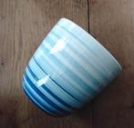 Keramische bloempot - blauw - strepen, Rond, Binnen, Ophalen of Verzenden, Zo goed als nieuw