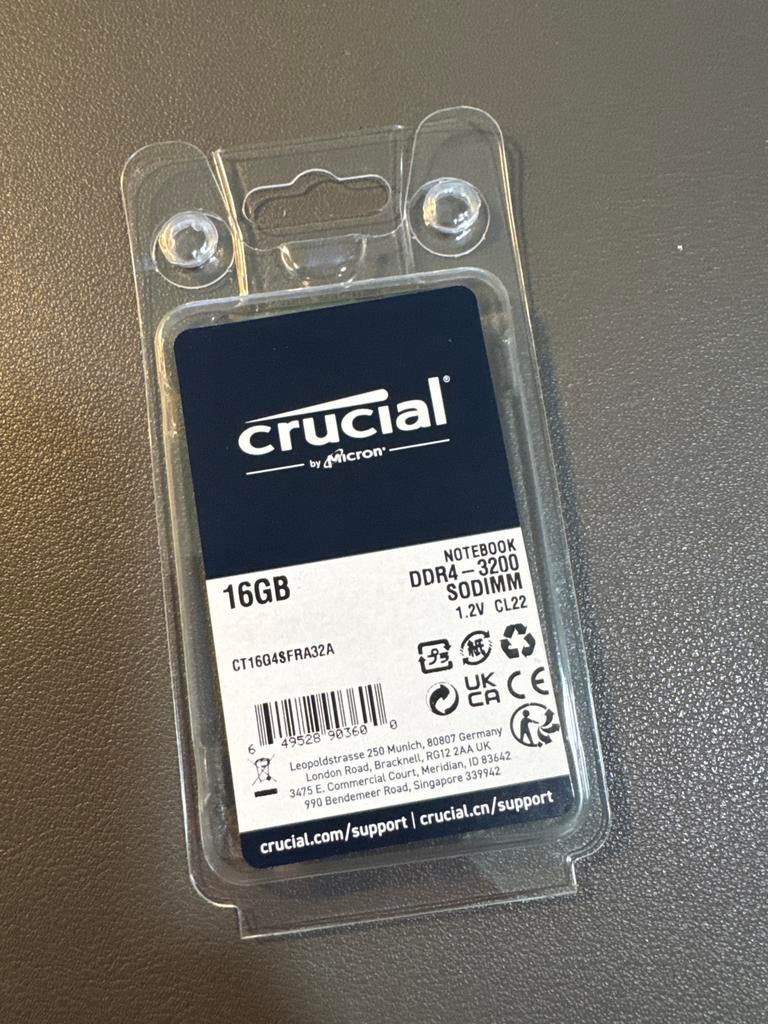 Crucial 16GB DDR4-3200 SODIMM RAM Geheugenmodule, Computers en Software, RAM geheugen, Zo goed als nieuw, Laptop, 16 GB, DDR4