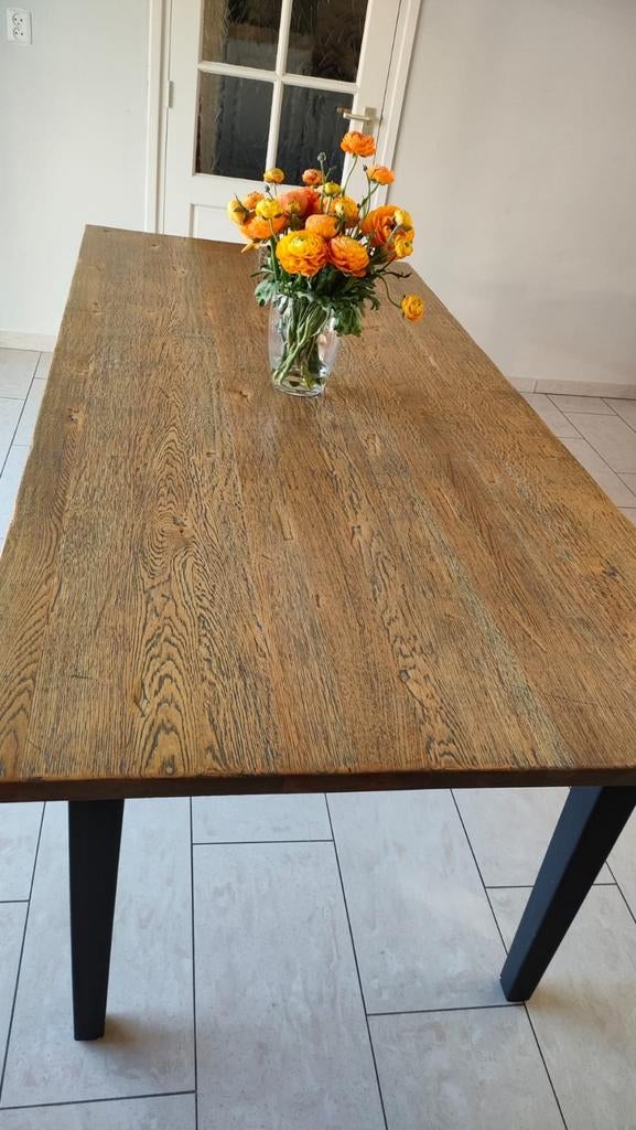 Massief eikenhouten eettafel, Ophalen, Eikenhout, 200 cm of meer, 50 tot 100 cm